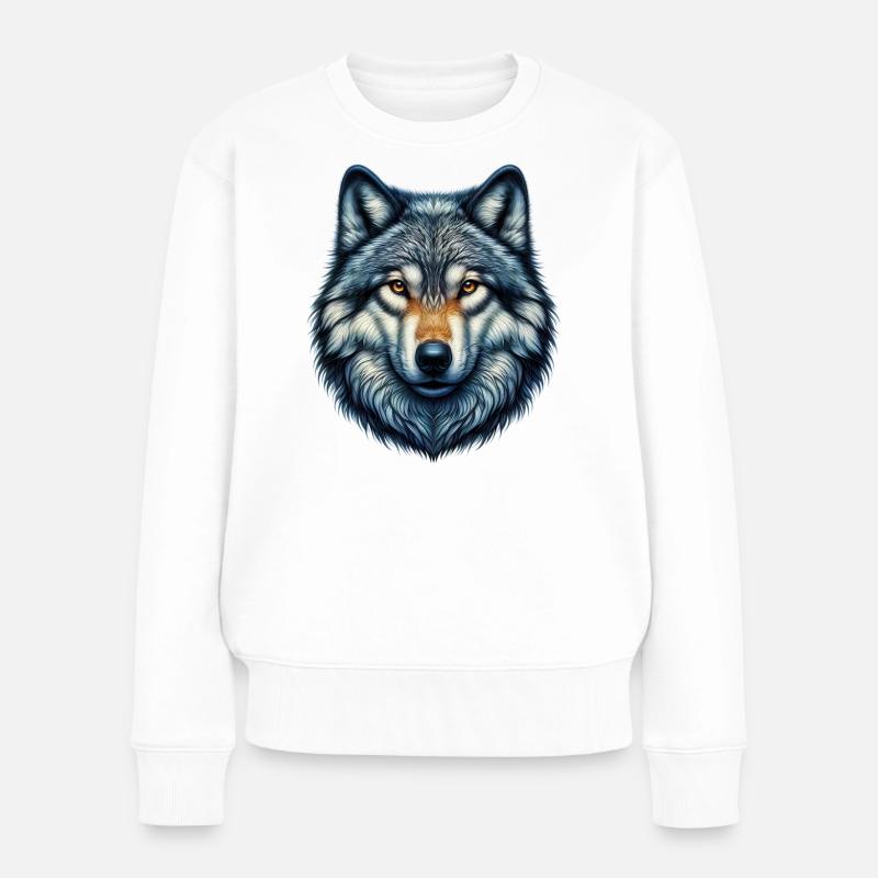 Wolf - Frauen Premium Bio Pullover - Weiß