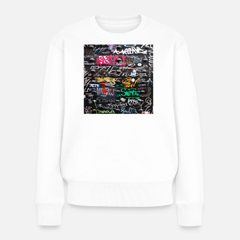 Verrückte bunte Schriften - Frauen Premium Bio Pullover - Weiß
