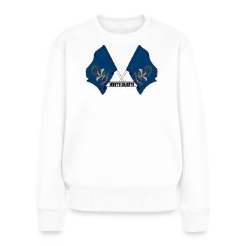 texte des petits drapeaux DAKOTA du Nord - Pull Premium bio Femme - blanc - Devant - Julia (174cm)