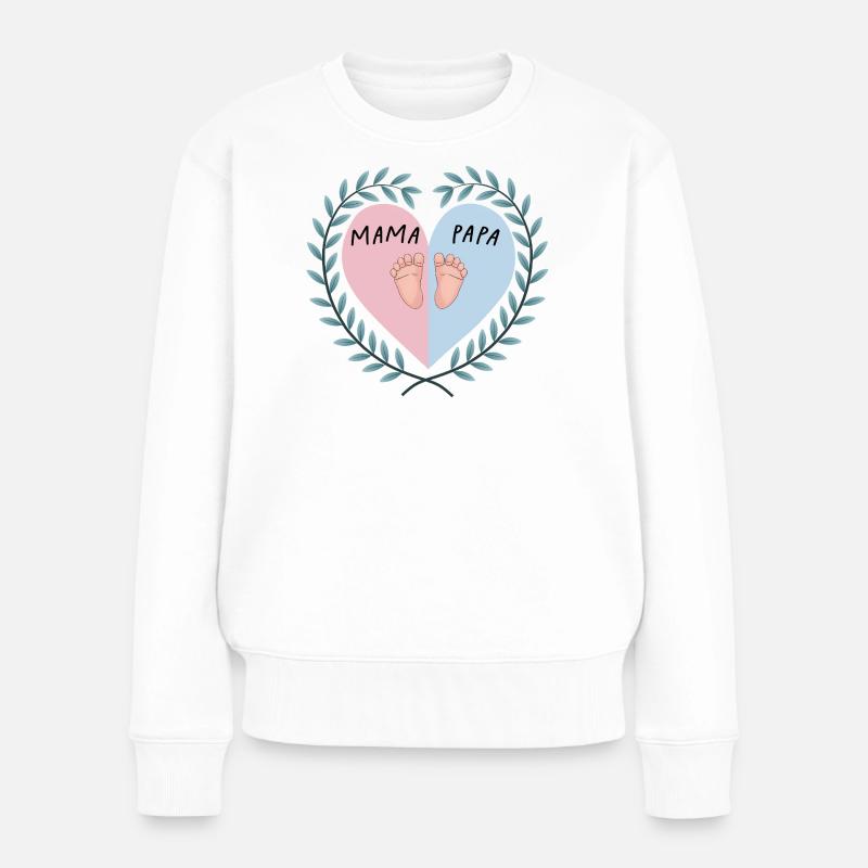 Coeur de maman et papa avec pieds de bébé - Pull Premium bio Femme - blanc