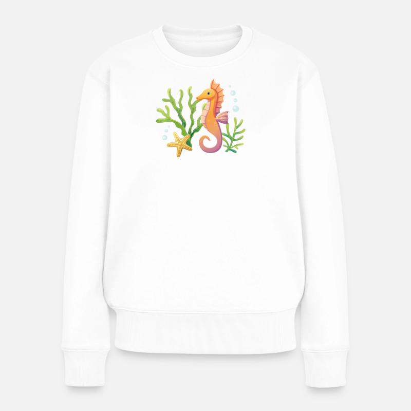 Motif hippocampe - Pull Premium bio Femme - blanc