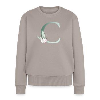 C Monogramme, Floral, Personnalisable - Pull Premium bio Femme - taupe - Devant - Julia (174cm)