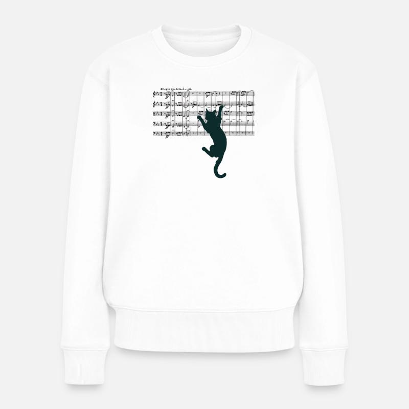 Beethoven 5. Sinfonie Noten mit Katzenmotiv - Frauen Premium Bio Pullover - Weiß
