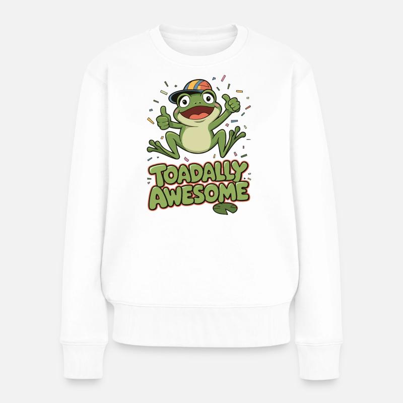 Toadally Awesome Frosch-Grafik - Frauen Premium Bio Pullover - Weiß
