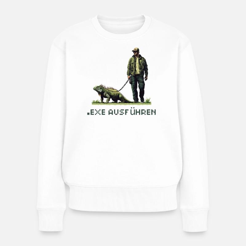 EXE AUSFÜHREN Lustiges Nerd IT Pixel Echse Design - Frauen Premium Bio Pullover - Weiß
