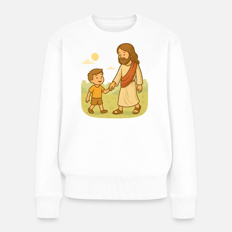 Mit Jesus gehen (Junge) - Frauen Premium Bio Pullover - Weiß