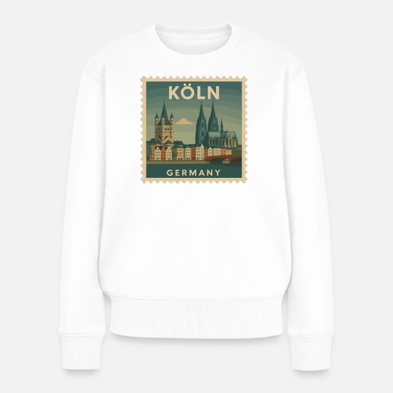 Köln Souvenir Briefmarke - Frauen Premium Bio Pullover - Weiß