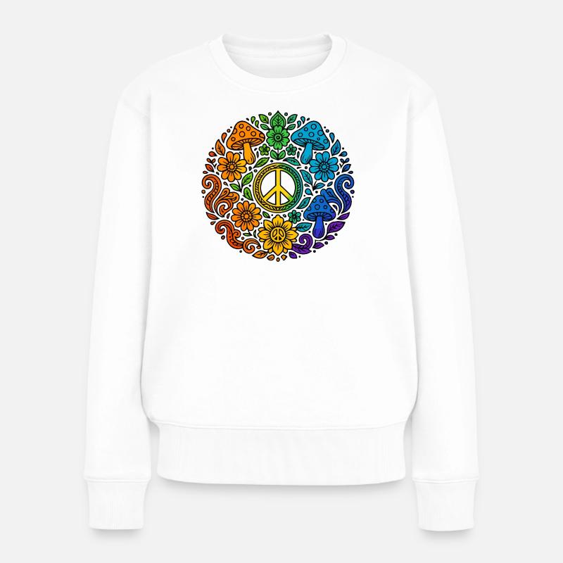 Psychedelisches Peace-Zeichen im Regenbogenstil - Frauen Premium Bio Pullover - Weiß