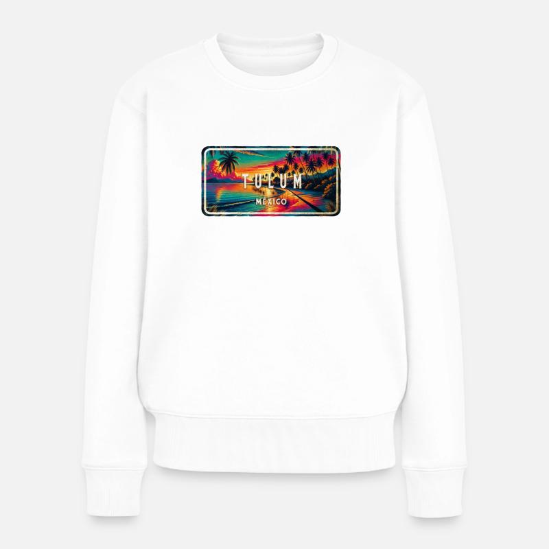 Tulum Mexiko Sonnenuntergang Design - Frauen Premium Bio Pullover - Weiß