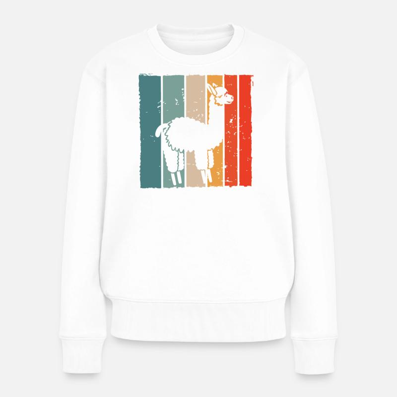 Llama Retro Stripe Print - Women's Premium Organic Jumper - white