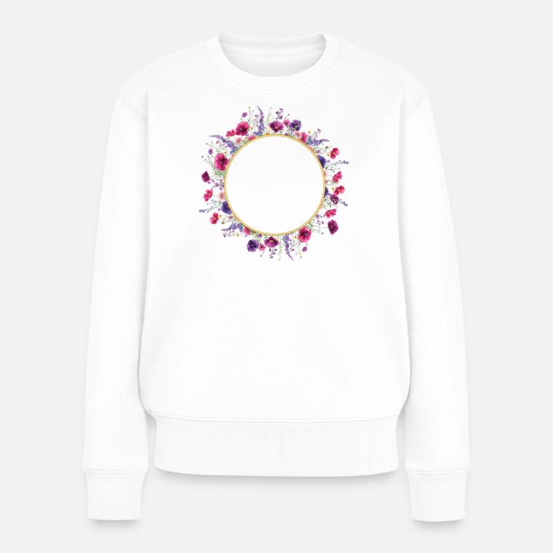 Wildblumen - Blumenkranz Personalisierbar - Frauen Premium Bio Pullover - Weiß