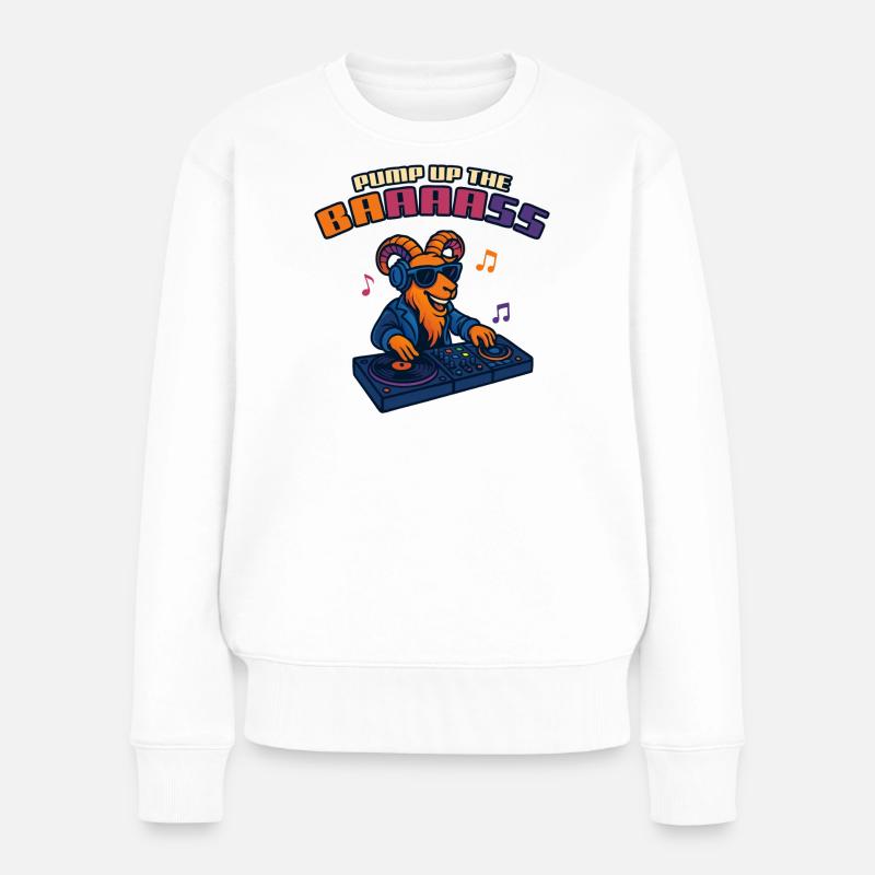 Goat DJ – Pump Up the Baaaass - Frauen Premium Bio Pullover - Weiß