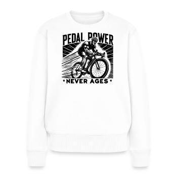Pedal Power Never Ages - Frauen Premium Bio Pullover - Weiß - Vorne - Julia (174cm)
