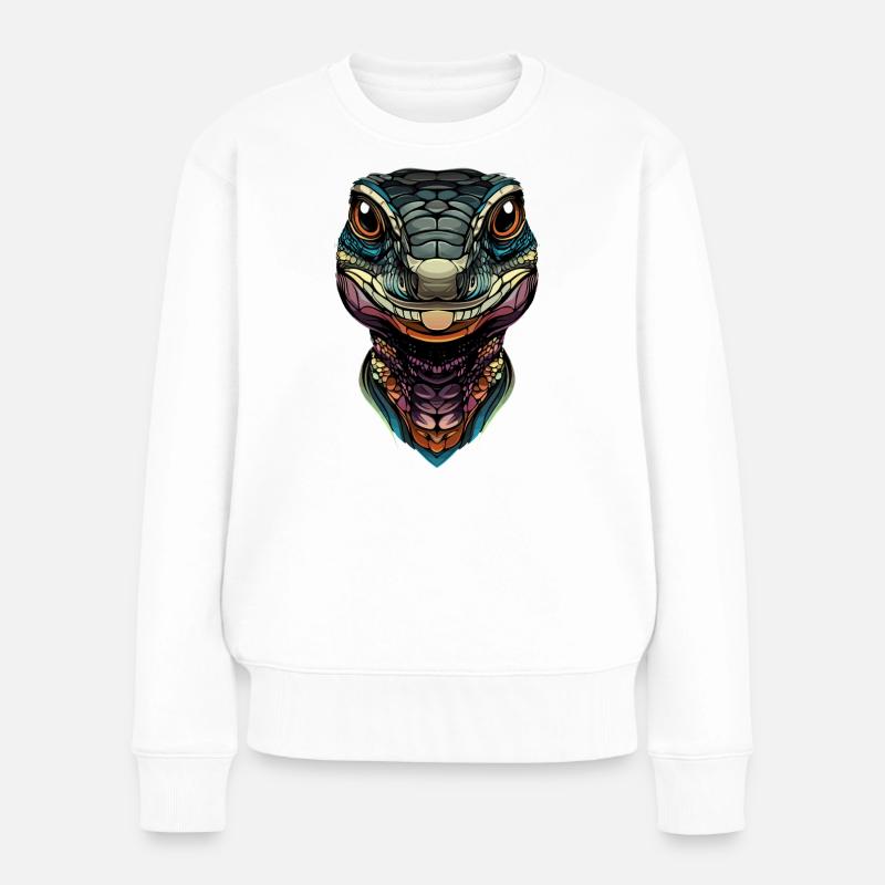 Waran Echse Reptil Komodowaran Bindenwaran Lizard - Frauen Premium Bio Pullover - Weiß
