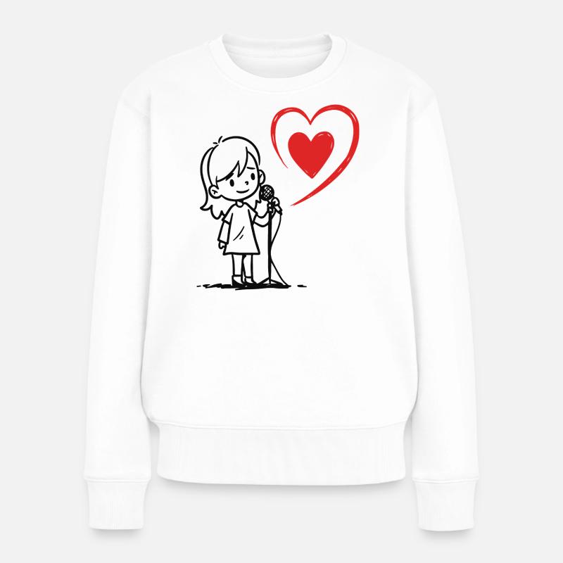 Mädchen singt mit einer Herznote - Frauen Premium Bio Pullover - Weiß
