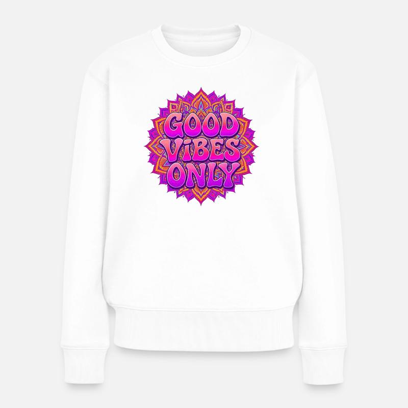 Énergie positive Mandala Rétro Boho Art - Pull Premium bio Femme - blanc