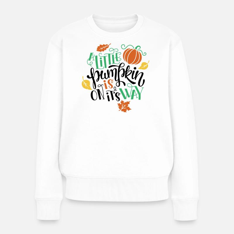 Herbstdekoration mit Kürbis und Blättern - Frauen Premium Bio Pullover - Weiß