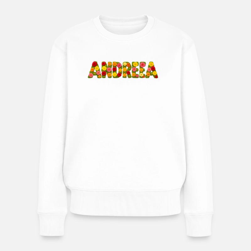 Blumenbuchstabe Namensdesign Andreea - Frauen Premium Bio Pullover - Weiß