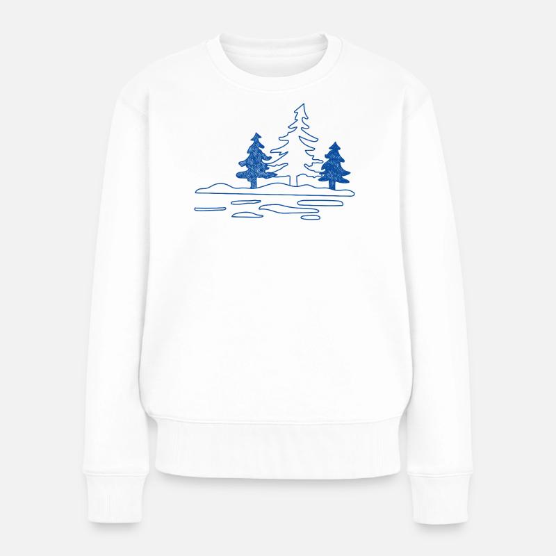 Abstrakter Waldsee mit Kiefern - Frauen Premium Bio Pullover - Weiß