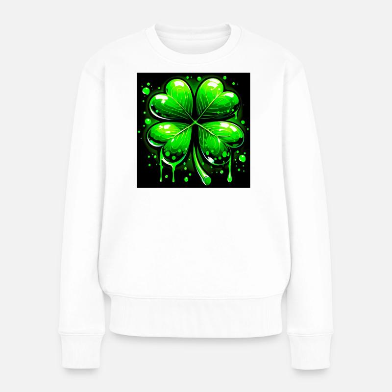 Vierblättriges Kleeblatt - Frauen Premium Bio Pullover - Weiß