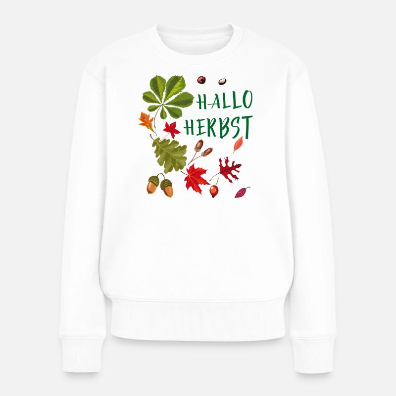 Hallo Herbst Herbstliche Blätter und Eicheln  - Frauen Premium Bio Pullover - Weiß