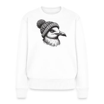 Möwe mit Pudelmütze - Frauen Premium Bio Pullover - Weiß - Vorne - Julia (174cm)
