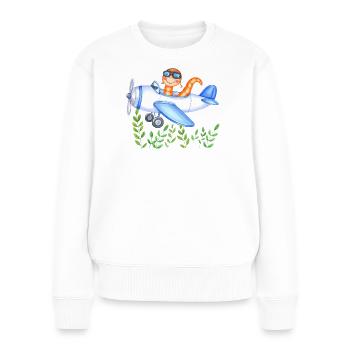 Regenwurm-Pilot rettet die Welt - Frauen Premium Bio Pullover - Weiß - Vorne - Julia (174cm)