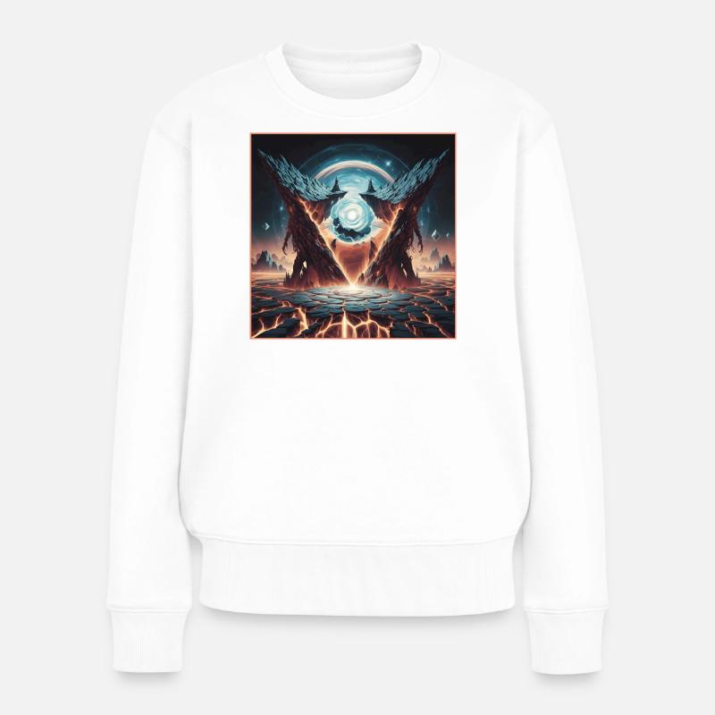 Epischer kosmischer Riss mit Drachenbergen - Frauen Premium Bio Pullover - Weiß