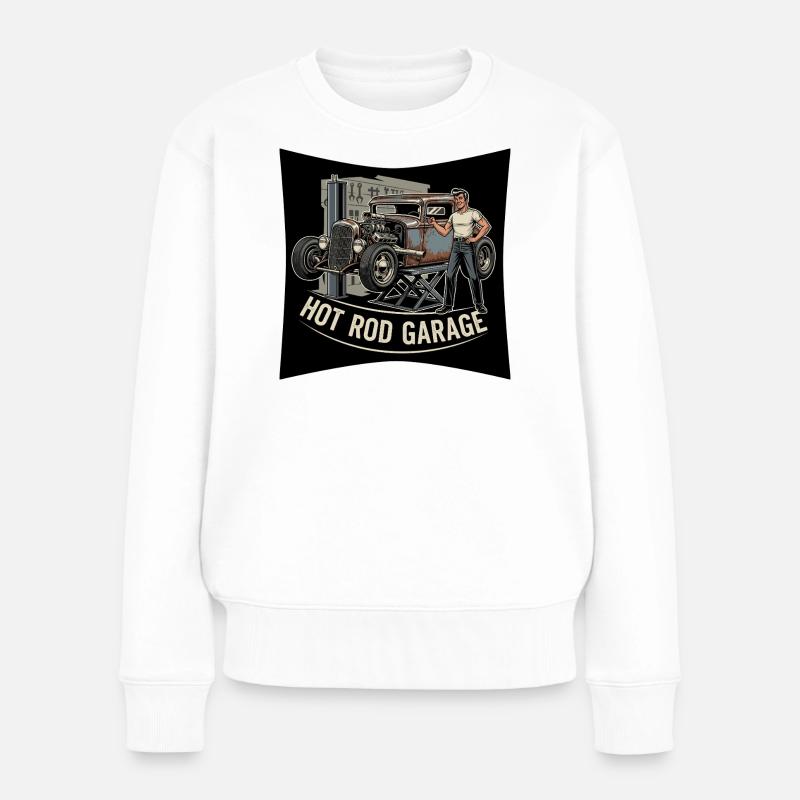 Vintage Hot Rod Workshop Motiv - Premium økologisk sweatshirt til kvinder - hvid