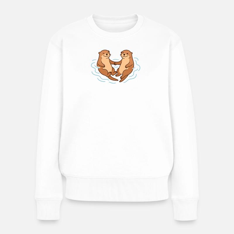 Verspielte Otter Freundschaft Illustration - Frauen Premium Bio Pullover - Weiß