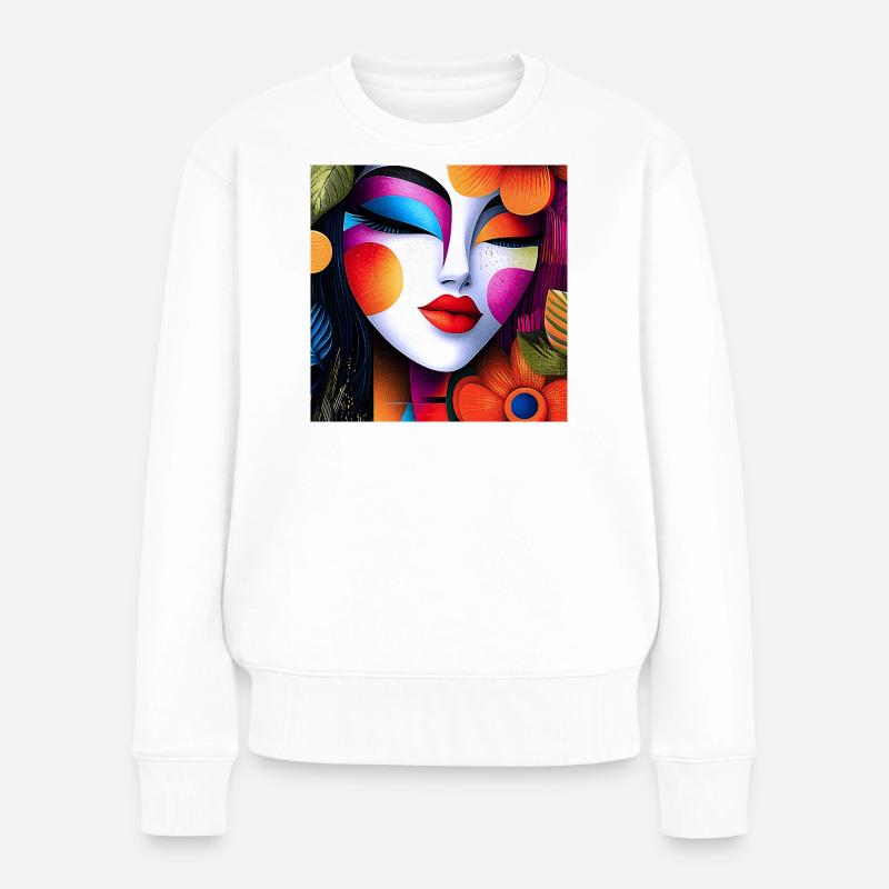 Abstraktes Porträt in leuchtenden Farben - Frauen Premium Bio Pullover - Weiß