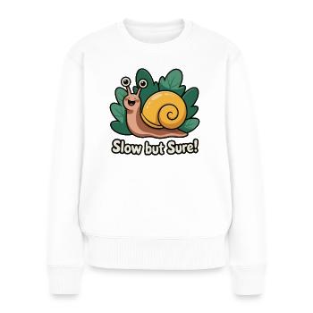 Skurrile Schnecke mit Phrase - Frauen Premium Bio Pullover - Weiß - Vorne - Julia (174cm)