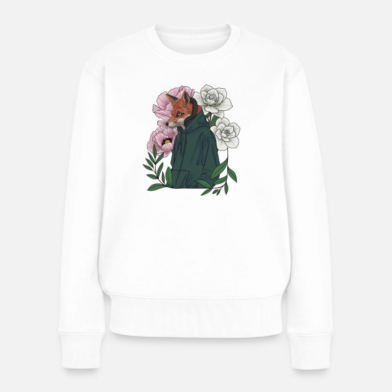 Fuchs mit Blumen und Hoodie - Frauen Premium Bio Pullover - Weiß