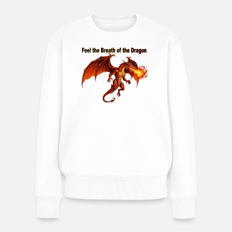 Feuriger Drache Atemzug Design - Frauen Premium Bio Pullover - Weiß