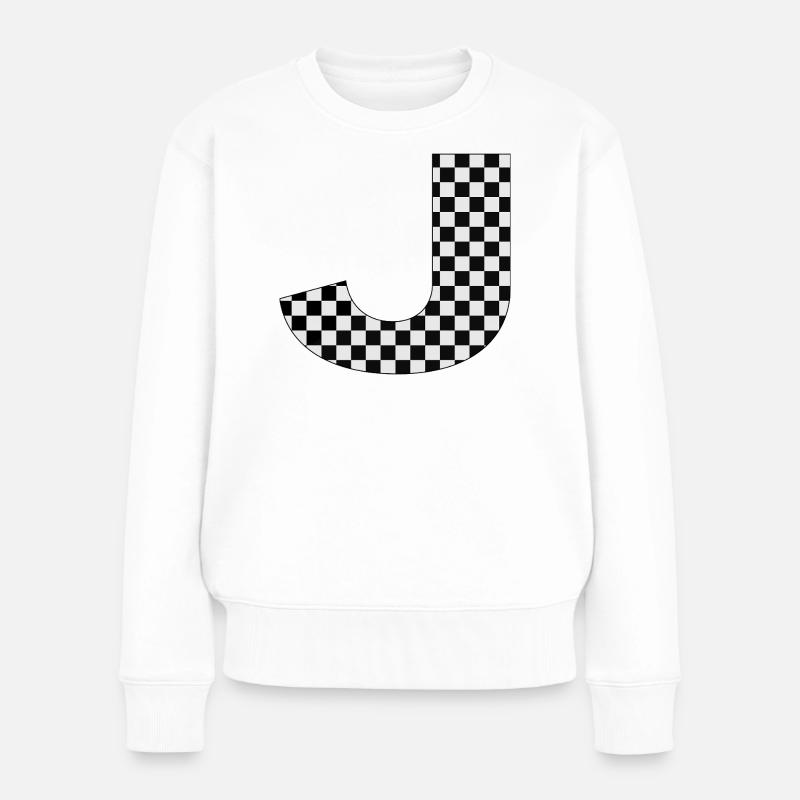 Schachbrett Muster Buchstabe J Design - Frauen Premium Bio Pullover - Weiß