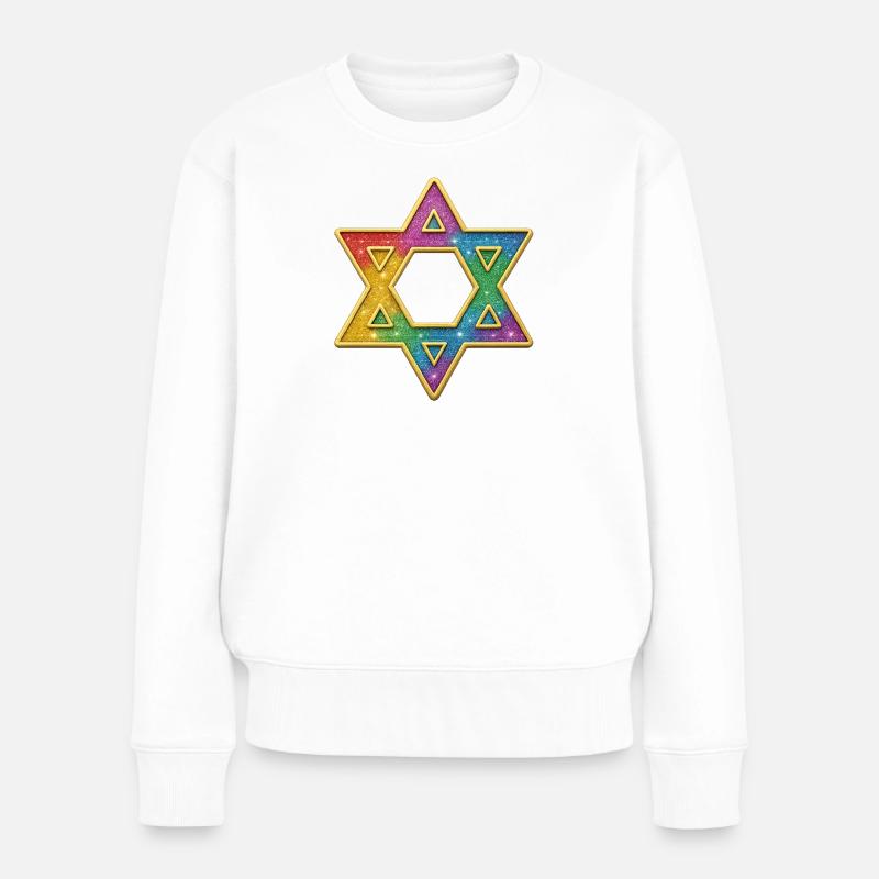 Etoile de David | Étoile de David scintillante arc-en-ciel - Pull Premium bio Femme - blanc