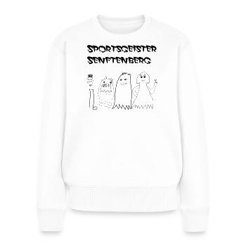 SportsGeisterSFB mit Schriftzug - Frauen Premium Bio Pullover - Weiß - Vorne - Julia (174cm)