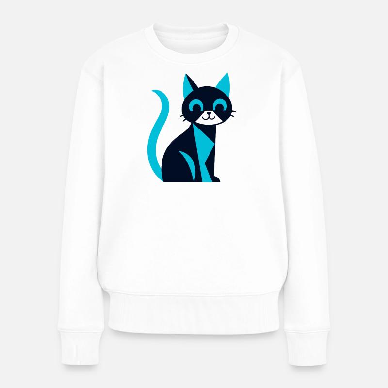 Chat noir-bleu avec effet aw - Pull Premium bio Femme - blanc