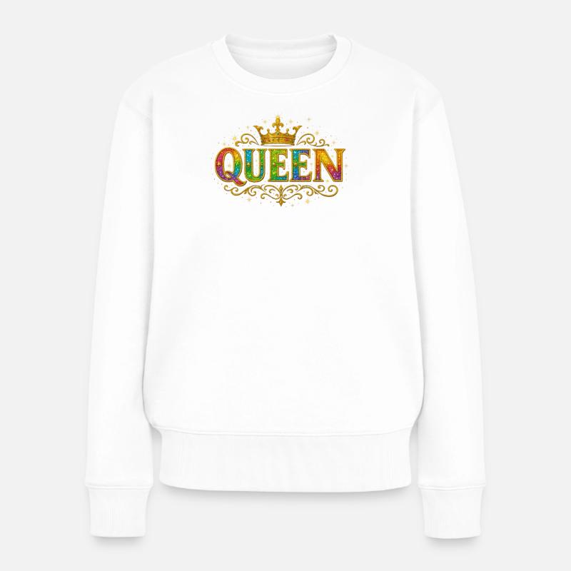 Königliche Königin Krone Glitzer Design - Frauen Premium Bio Pullover - Weiß