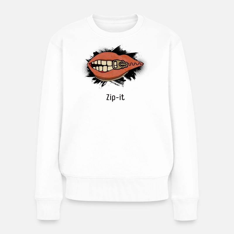 Zip it – cheeky statement in a pop art look - Women's Premium Organic Jumper - white
