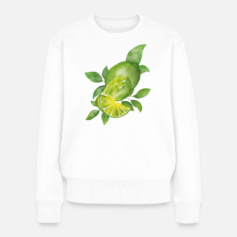 Limette & natürliche Blätter - Frauen Premium Bio Pullover - Weiß