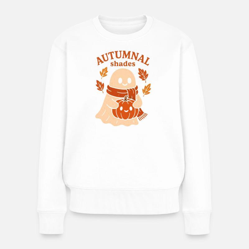 Herbstliche Kürbismotiv-Kreation - Frauen Premium Bio Pullover - Weiß