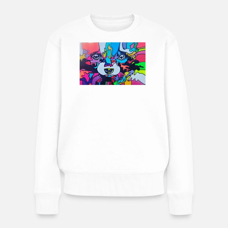 Bunter Waschbär - Frauen Premium Bio Pullover - Weiß
