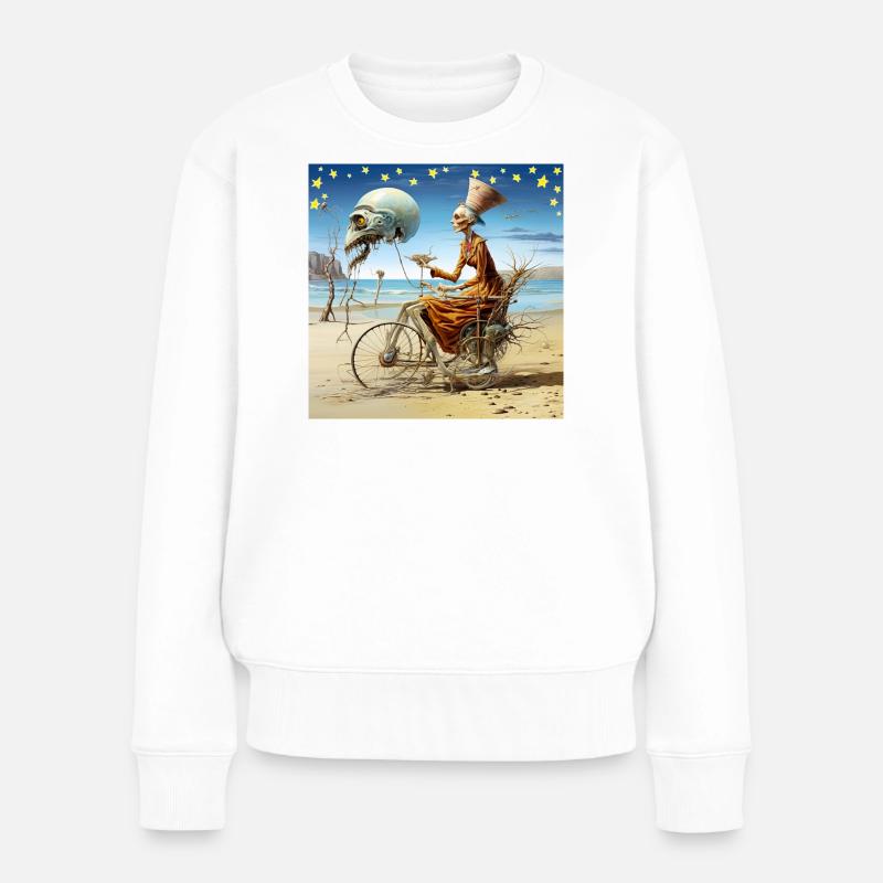 Surrealischer Strandgeist mit Mondskull Halloween - Frauen Premium Bio Pullover - Weiß