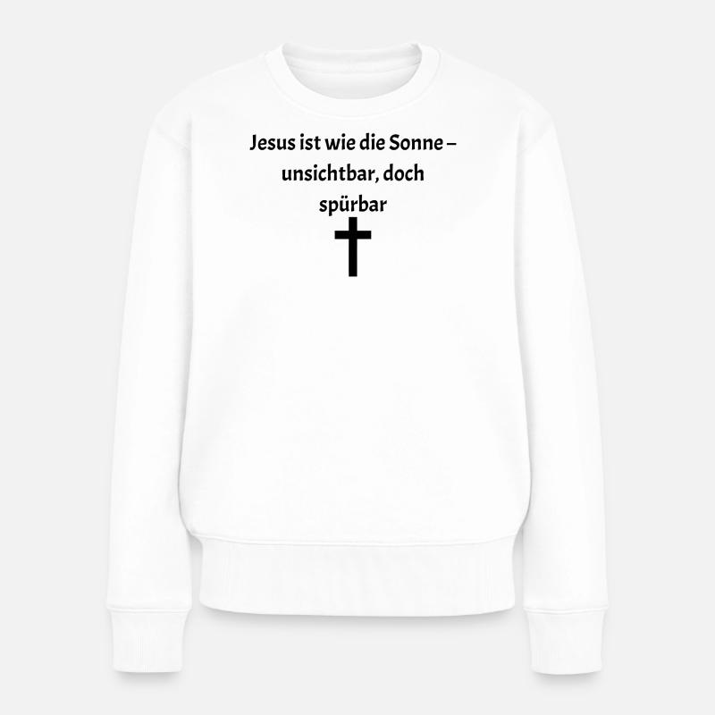 Minimalist Kruzifix Illustration auf Haut - Frauen Premium Bio Pullover - Weiß