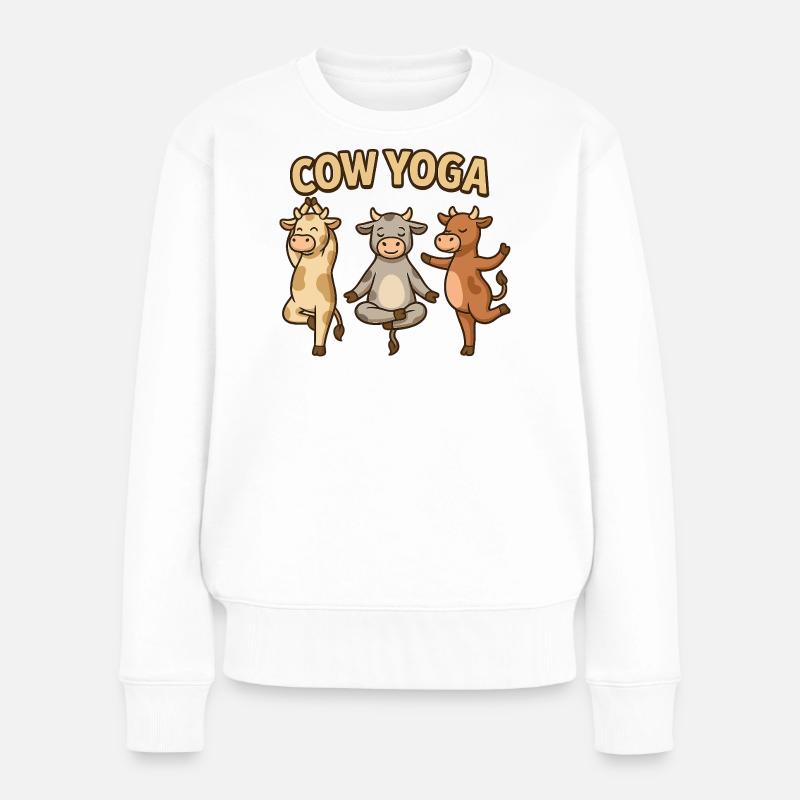 Illustration de yoga de vache - Pull Premium bio Femme - blanc