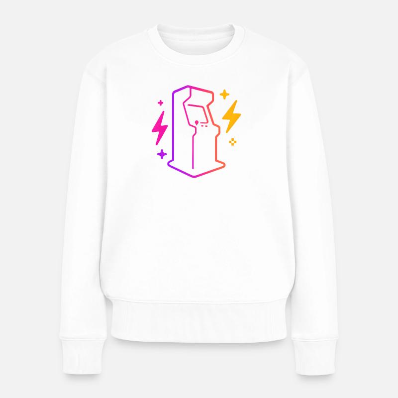 Retro Neon Arcade Spielübersicht - Frauen Premium Bio Pullover - Weiß