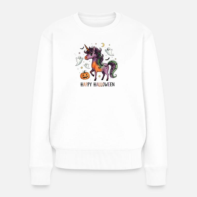 Halloween Einhorn - Frauen Premium Bio Pullover - Weiß
