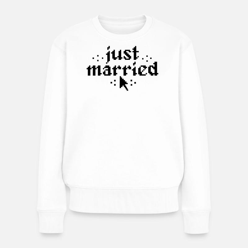 Cadeau de mariage Pixel Just Married - Pull Premium bio Femme - blanc