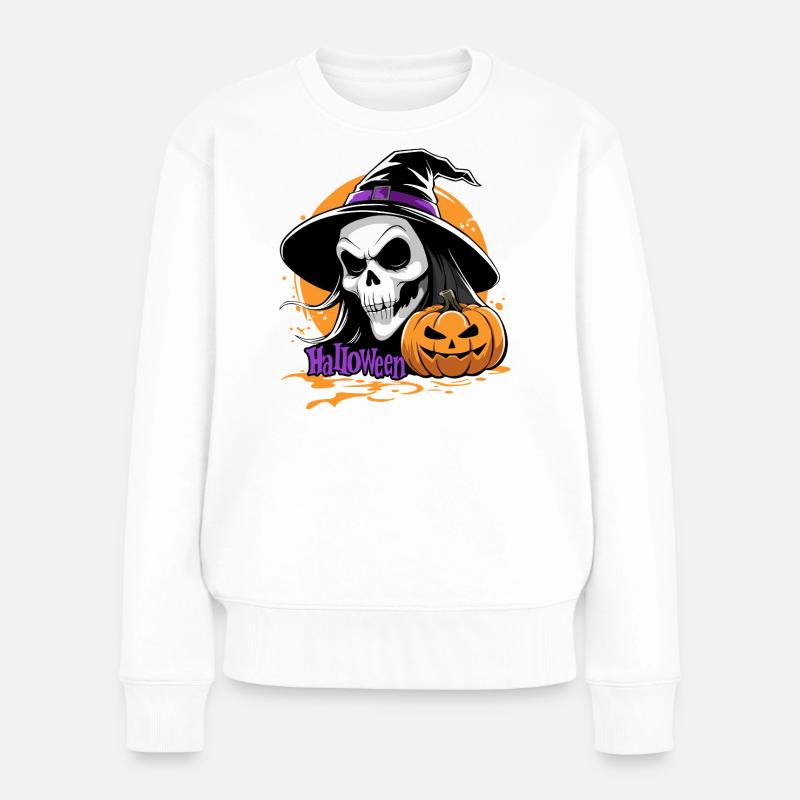 Hallowen_skull_and_pumpkin - Frauen Premium Bio Pullover - Weiß
